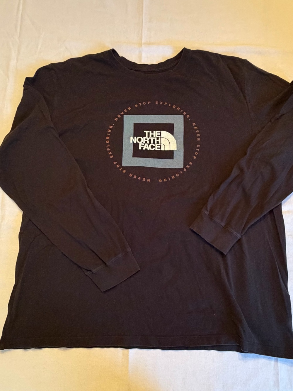 The North Face Black Long Sleeve Logo Tee with Blue Accent